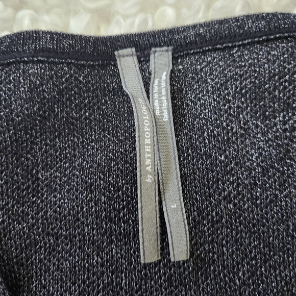 Anthropologie Sz L Metallic V-Neck Twofer Sweater Black Woven Sleeve Chic Night - Picture 15 of 15